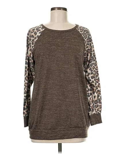 Pre-owned Heimish Usa Long Sleeve Top Brown Crew Neck Tops