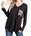 Heimish Usa Long Sleeve V-neck Top In Black In Black
