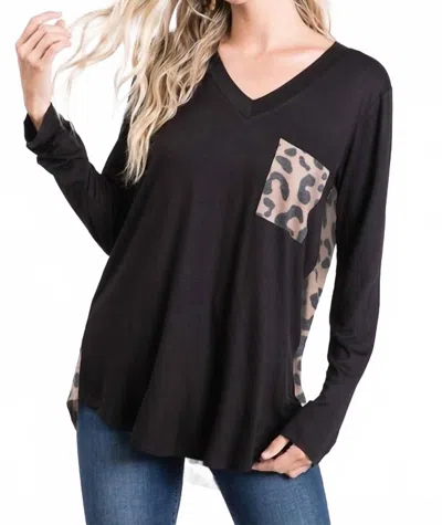 Heimish Usa Long Sleeve V-neck Top In Black