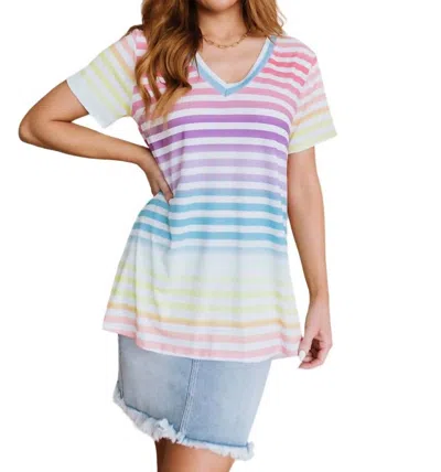 Heimish Usa Looking For Rainbows V-neck Striped Top In Ombre Rainbow Stripe In Multi