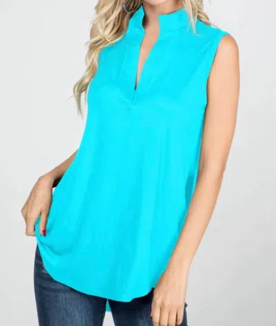 Heimish Usa Mandarin Collar Sleeveless Top In Aqua