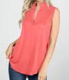 Heimish Usa Mandarin Collar Sleeveless Top In Coral