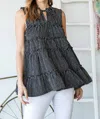 Heimish Usa Neck Tied Tiered Top In Black In Black