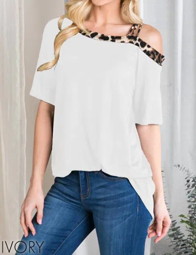 Heimish Usa One Shoulder Animal Print Tee Top In Ivory In Multi