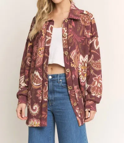 Heimish Usa Paisley Button Down Shacket - Plus In Burgundy In Brown