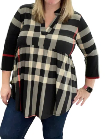 Heimish Usa Plaid Babydoll Top In Black Multi