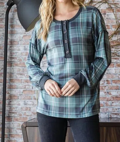 Heimish Usa Plaid Top With Button Front In Blue Plaid