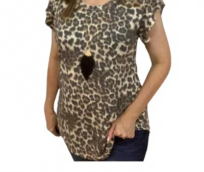 Heimish Usa Printed Ruffle Sleeve Top In Brown
