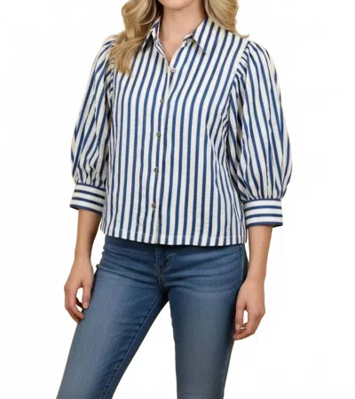 Heimish Usa Puff Short Sleeve Striped Blouse In Blue