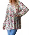 Heimish Usa Puff Sleeve Floral Babydoll Top In Taupe Multi In Multi