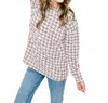 Heimish Usa Puff Sleeve Houndstooth Sweater In Burgundy In Multi
