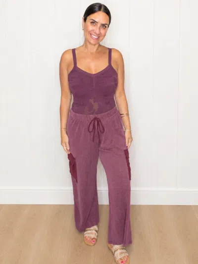 Heimish Usa Ribbed Cargo Bottoms In Burgandy In Purple