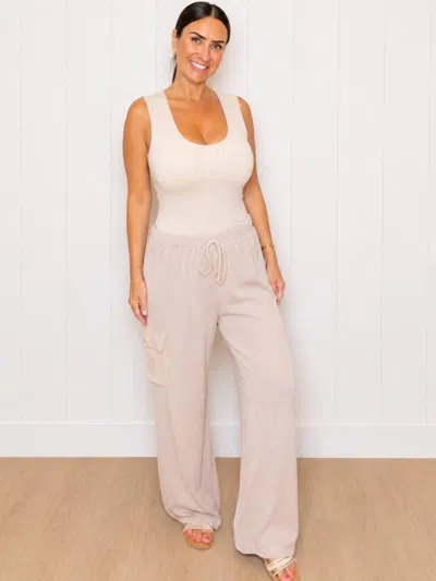 Heimish Usa Ribbed Cargo Bottoms In Oatmeal In White