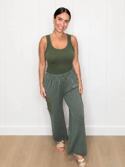 Heimish Usa Ribbed Cargo Bottoms In Olive In Green