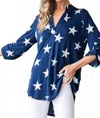 Heimish Usa Roll Up Button Sleeve Top In Blue In Blue