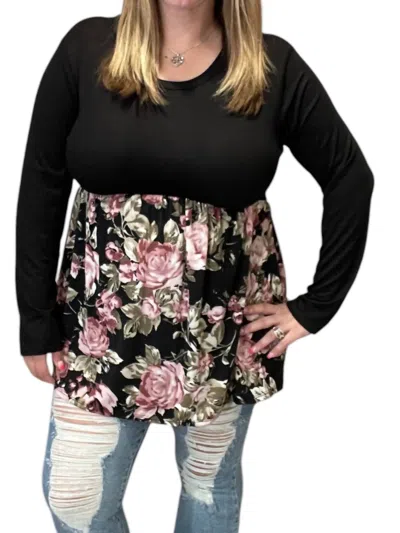 Heimish Usa Rose Floral Babydoll Top In Black
