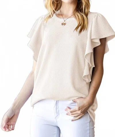 Heimish Usa Ruffled Sleeve Solid Ribbed Top In Cream In Neutral