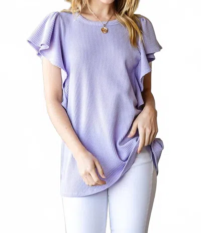 Heimish Usa Ruffled Sleeve Solid Ribbed Top In Lavender In Purple