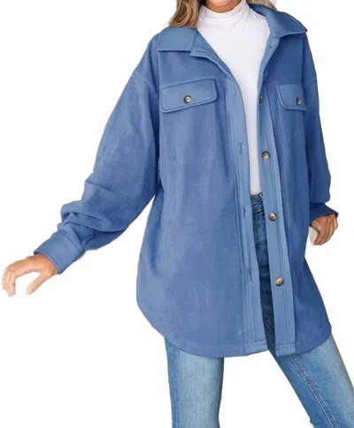 Heimish Usa Shacket With Button Pocket Tunic In Blue