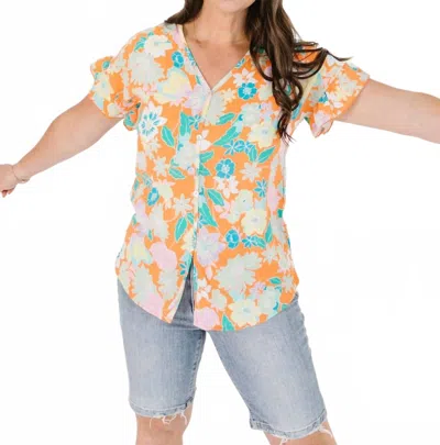 Heimish Usa Shannon Short Sleeve Top In Orange In Multi