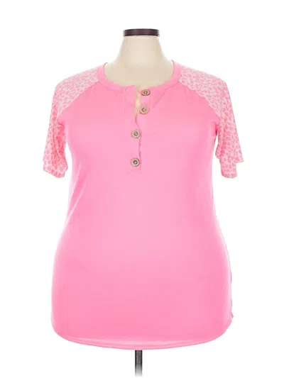 Pre-owned Heimish Usa Short Sleeve Top Pink Keyhole Neckline Tops