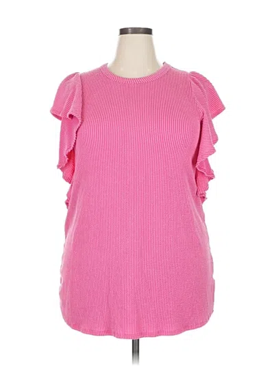 Pre-owned Heimish Usa Short Sleeve Top Pink Ruffles Neckline Tops