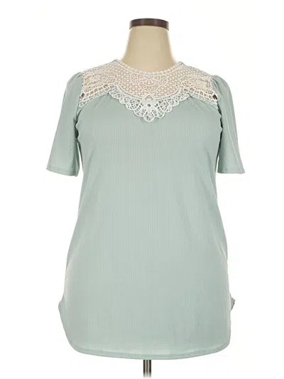 Pre-owned Heimish Usa Short Sleeve Top Teal Keyhole Neckline Tops In Blue