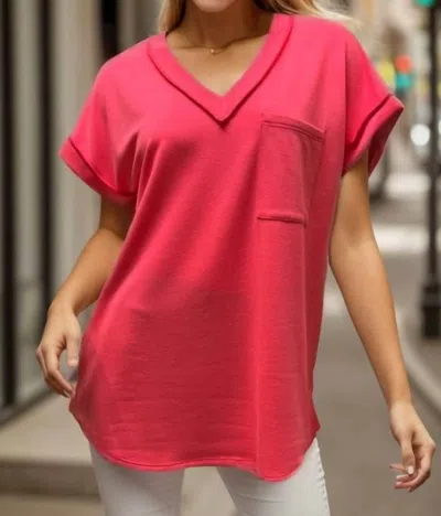 Heimish Usa Short Sleeves V-neck Top In Hot Pink In Red