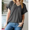 Heimish Usa Solid V-neck Top In Charcoal
