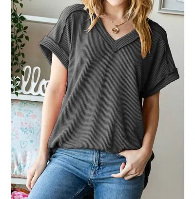 Heimish Usa Solid V-neck Top In Charcoal In Pink