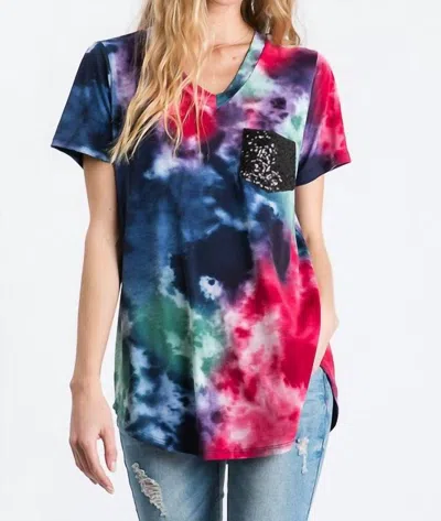 Heimish Usa Splatter Tie Dye Sequin Top In Navy In Blue