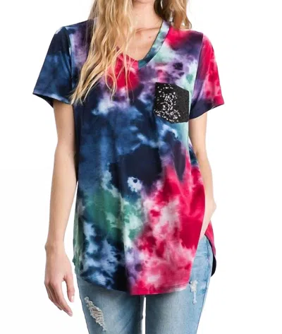 Heimish Usa Splatter Tie Dye Sequin Top In Navy In Multi