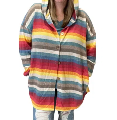 HEIMISH USA STRIPE HOODED TOP IN RED/TEAL