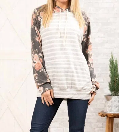 Heimish Usa Stripe Hoodie In Charcoal Floral Heather Grey In Multi