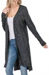 Heimish Usa Super Soft Long Sleeve Hacci Open Front Cardigan In Dark Charcoal In Black