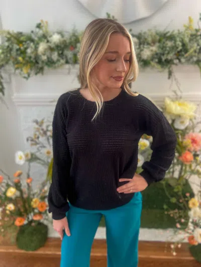 Heimish Usa Sutton Waffle Knit Top In Black
