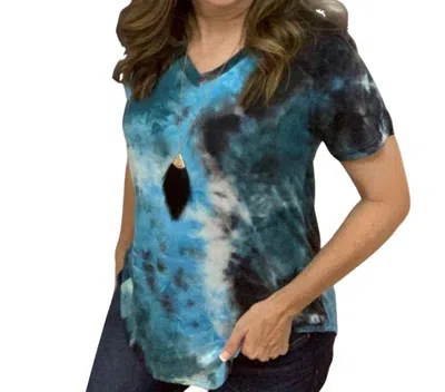 Heimish Usa Tie Dye Tee Top In Black/teal In Multi
