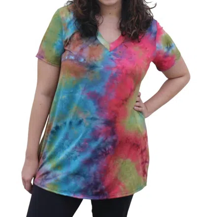 Heimish Usa Tie Dye Top In Teal/coral In Multi