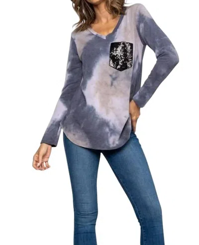 Heimish Usa Tie Dye Vneck Long Sleeve Top In Black In Multi