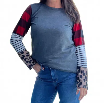 Heimish Usa Triple Play Top In Charcoal In Blue