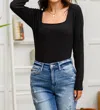 Heimish Usa Trisha Textured Square Neck Bodysuit In Black