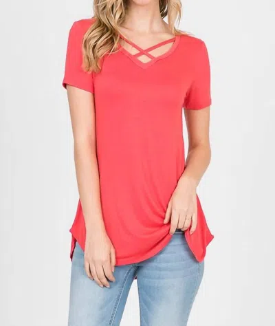 Heimish Usa V Neck Strappy Tee In Coral In Pink
