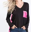 Heimish Usa V-neck Top In Fuchsia In Black