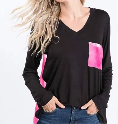 Heimish Usa V-neck Top In Fuchsia In Black