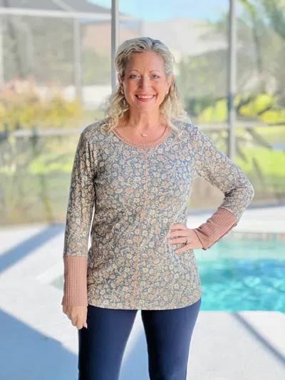 Heimish Usa Very Vintage Top In Dusty Teal Floral In Multi
