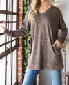 Heimish Usa Vneck Long Sleeve Tunic Top In Brown In Brown