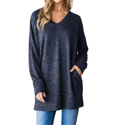 Heimish Usa V-neck Long Sleeve Tunic Top In Navy In Blue