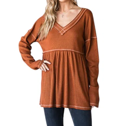 Heimish Usa Waffle Knit Babydoll Top In Rust In Brown