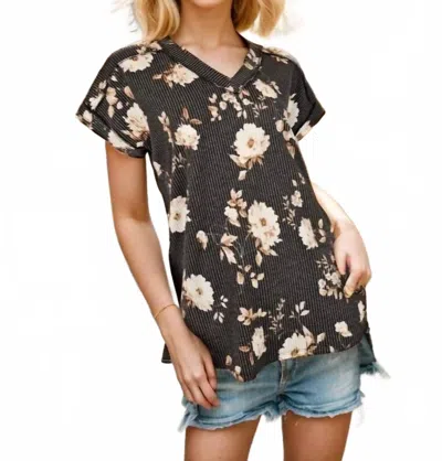 Heimish Usa Women's Dolman Short Sleeve V Neck Top In Black Floral