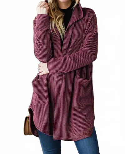 Heimish Usa Women's Ribbed Hoodie Open Cardigan In Burgundy In Purple